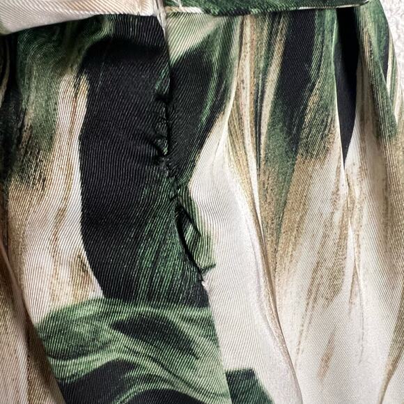 Great Jones Cream Green Tropical Leaf Print Tie Waist Midi Dress Size 8 - Picture 16 of 16